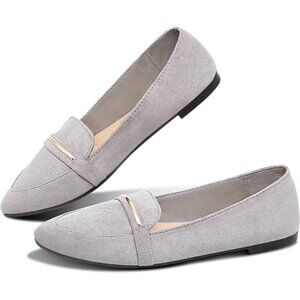 Obtaom Women's Grey Faux Leather Pointed Toe Slip On Loafer Ballet Flat Shoes